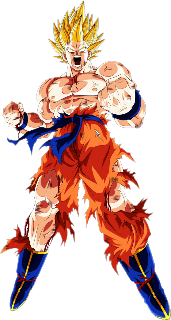 Goku ssj bruise bloody battle_wounds angry pissed bleed...