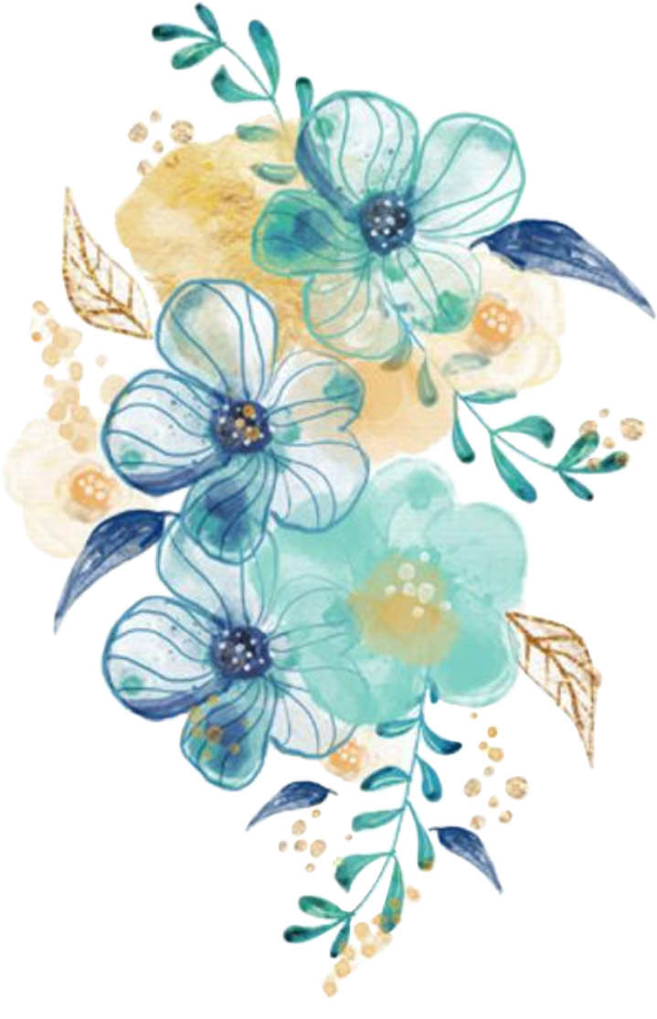 watercolor flowers floral bouquet blue teal turquoise...