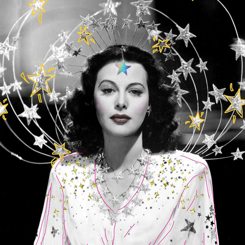 Hedy Lamarr with star stickers