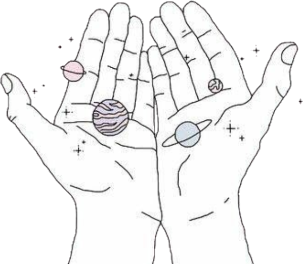 drawing hands galaxy space stars sticker by @echuda