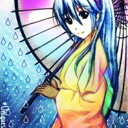 anime rain storm bluehair kawaii freetoedit