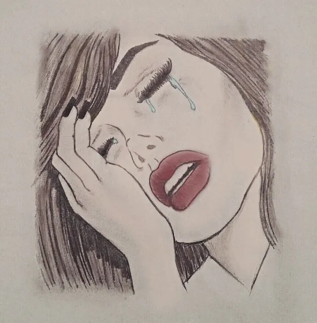 Crying Cry Woman Hair Drawing Lipstick Image By Luna