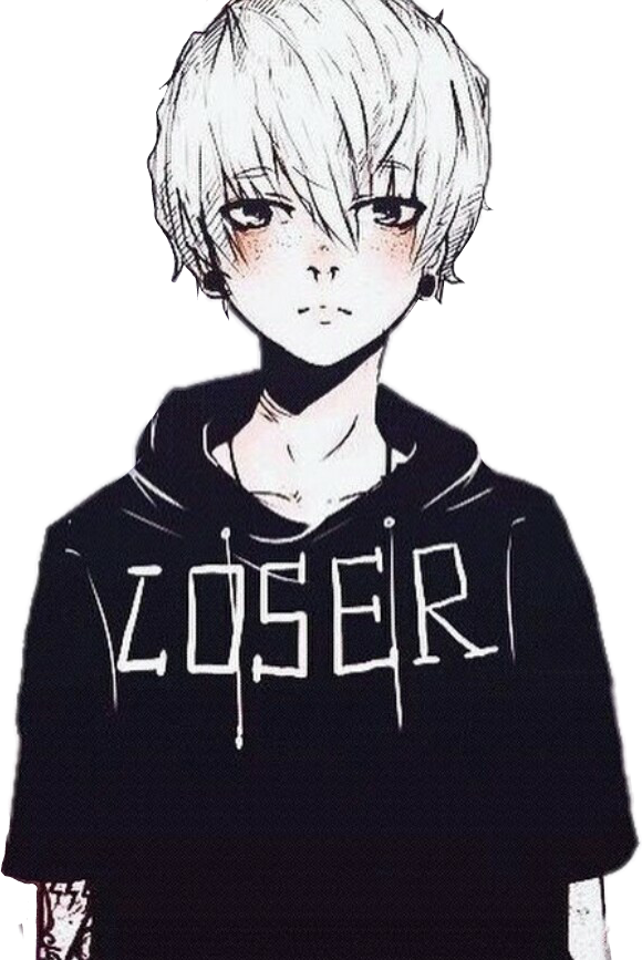 Animeboy anime boy piercing black loser whitehair