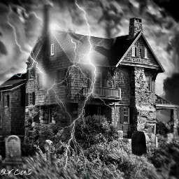 waphauntedhouse spooky blackandwhite lightningstrikes forest