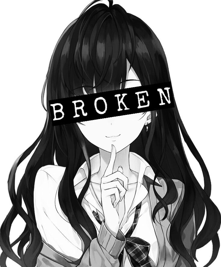 animegirl blackandwhite greyscale broken depression ban...