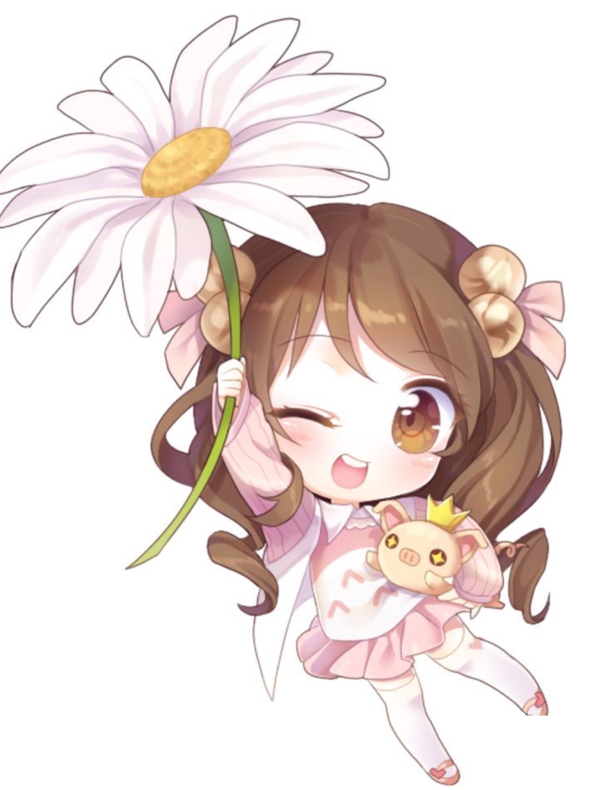 pink anmie daisy flower chibi  cute  girl  