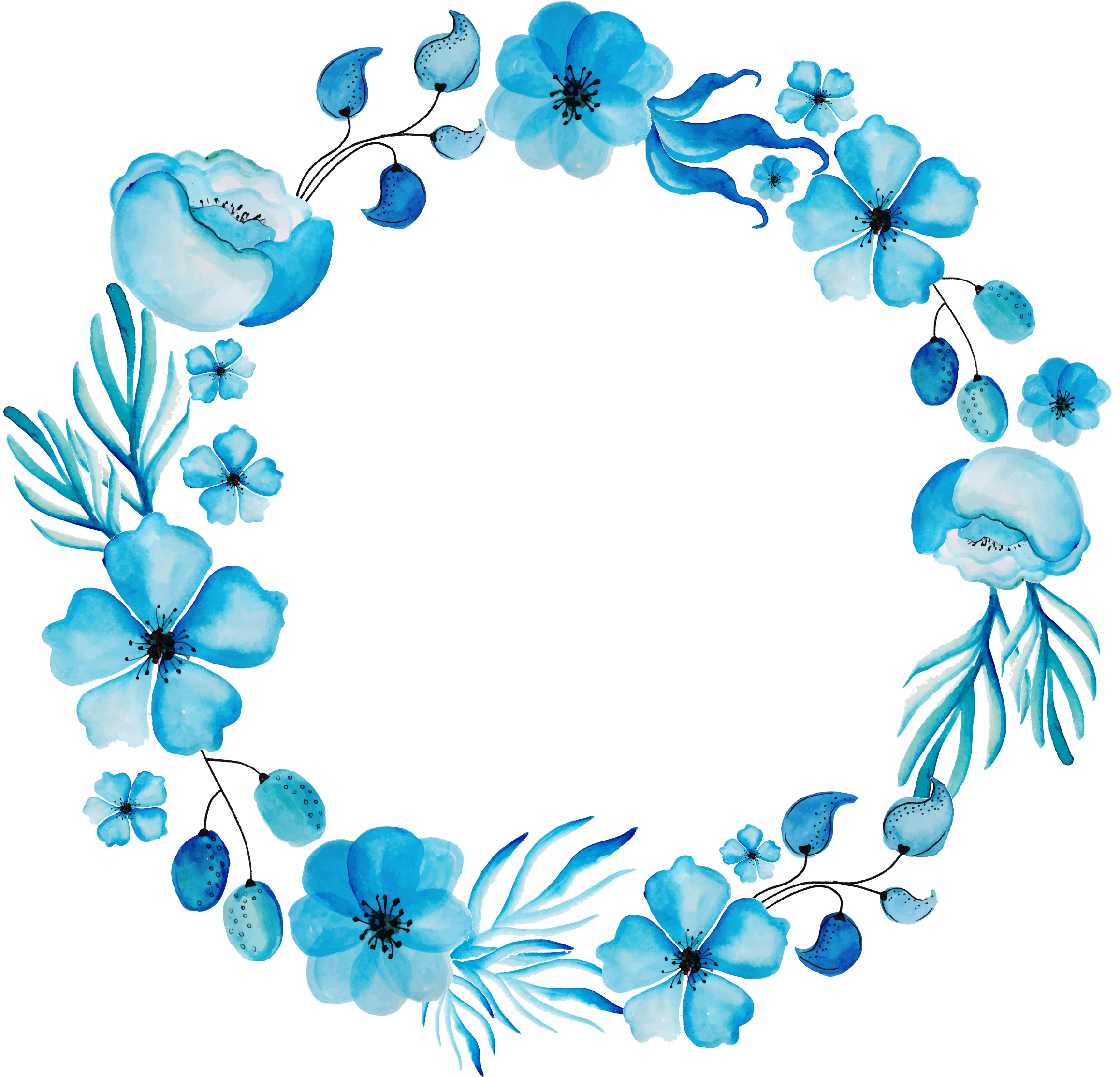 Blue Watercolor Wreath Ink Paint Sticker By dansxox Blue Watercolor Wreath Ink Paint Sticker By dansxox