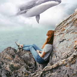 whale animal sea girl portrait freetoedit