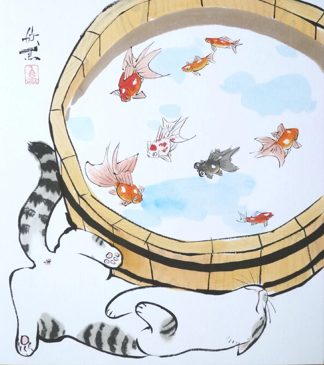 Art Cat 日本画 金魚 夏猫金魚 Drawing Image By ちゃうって Art Cat 日本画 金魚 夏猫金魚 Drawing Image By ちゃうって