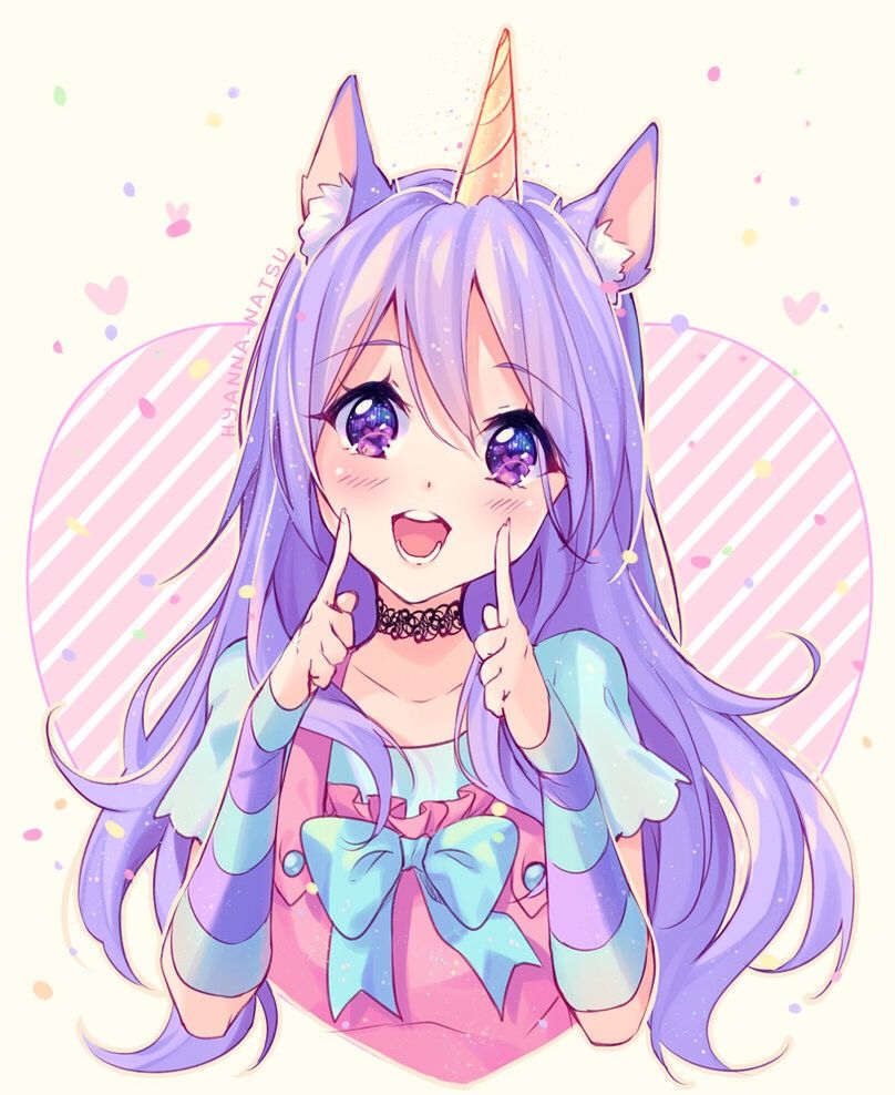 this is too cute omg ððððð #anime #girl #cute #adorable #purple #galaxy #unicorn #ears #love #animegirl #kawaii #freetoedit