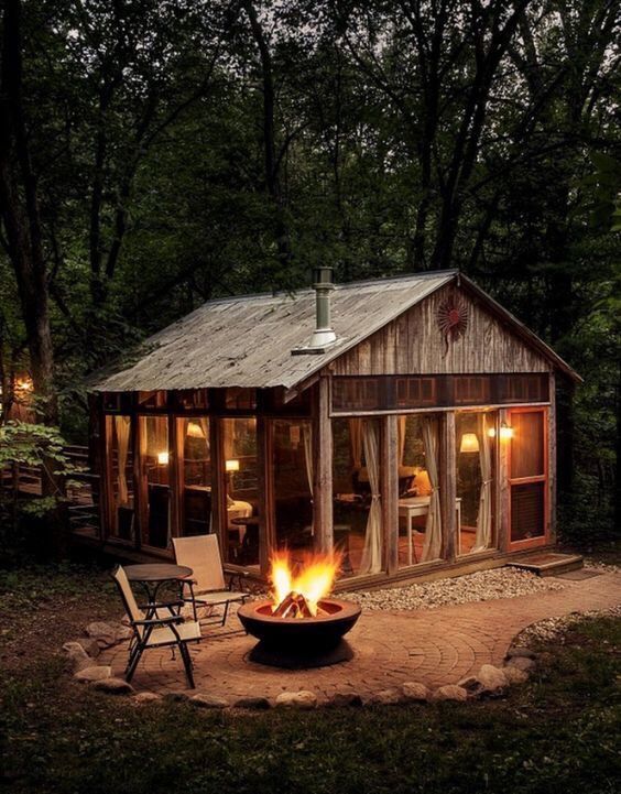 Image result for firepit with cabin background pictures