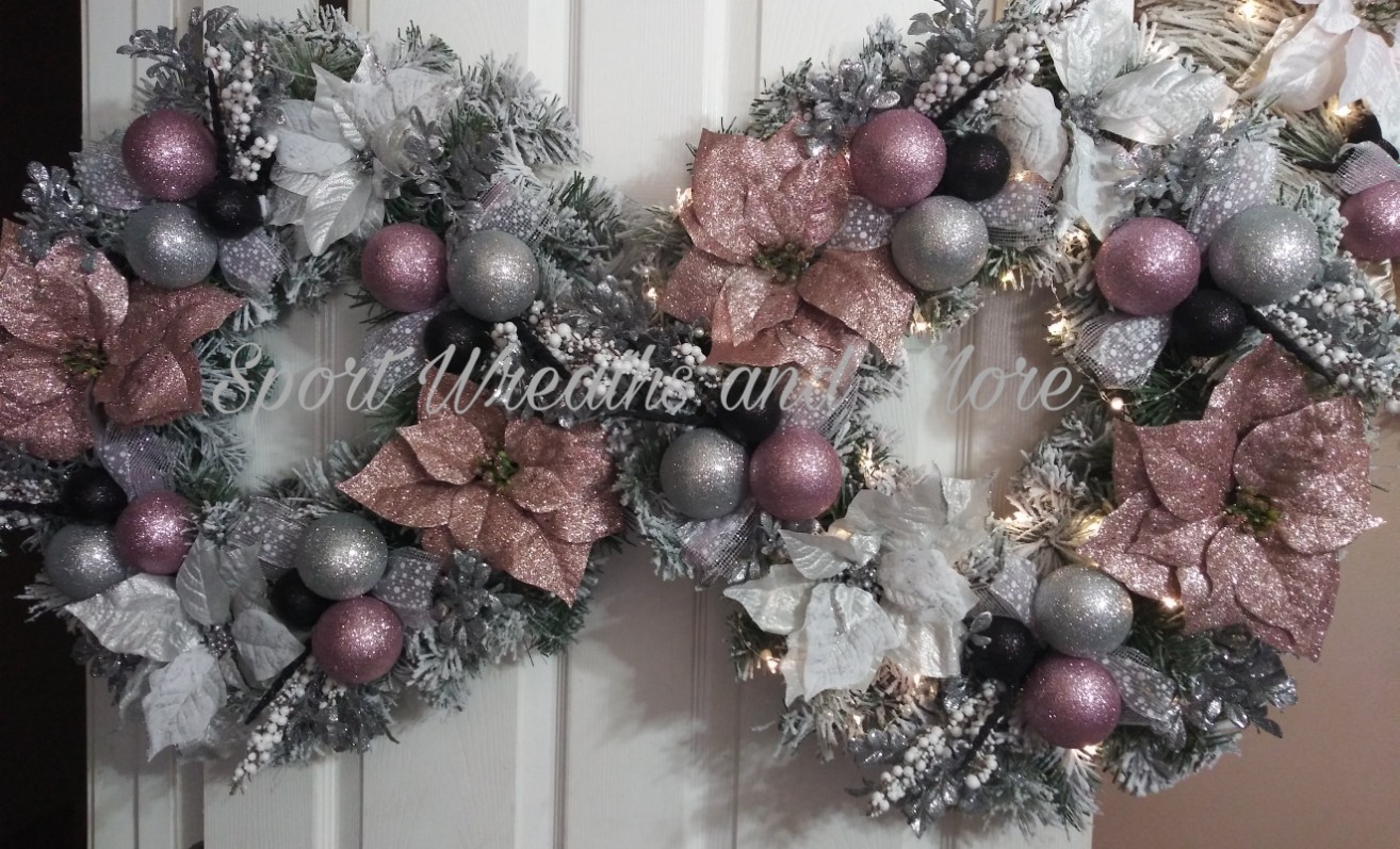 Christmas Wreaths For Double Door Blush Pink Siver And