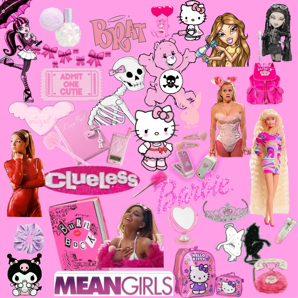 #freetoedit #moodboard#clueless#arianagrande#meangirls#legallyblonde#barbie#bratz#aesthetic#2000s#90s#hellokitty#girly#girl#pink