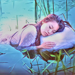 sleeping water pond lake girl freetoedit