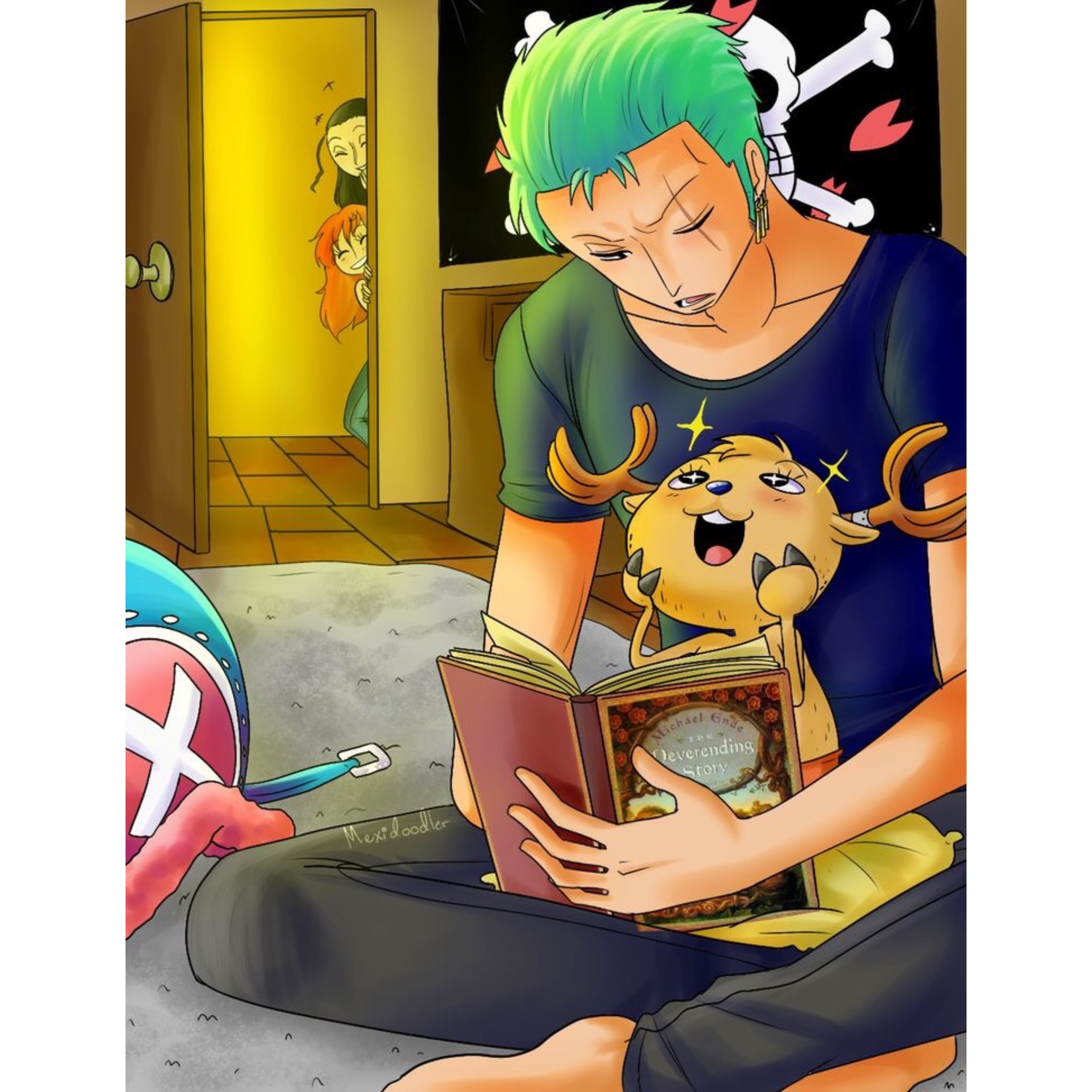 This visual is about onepiece zoro chopper robin nami Good night 💫.