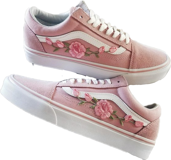 shoes pink vans flowers aesthetic 