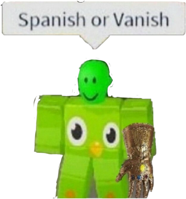 Инглиш ор спэниш мем что. Duolingo Spanish or Vanish. Duolingo Spanish or Vanish meme. Spanish or Vanish в РОБЛОКСЕ.