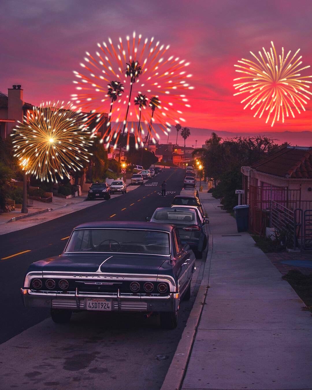 #freetoedit #4ofjuly #cars #evening #fireworks 