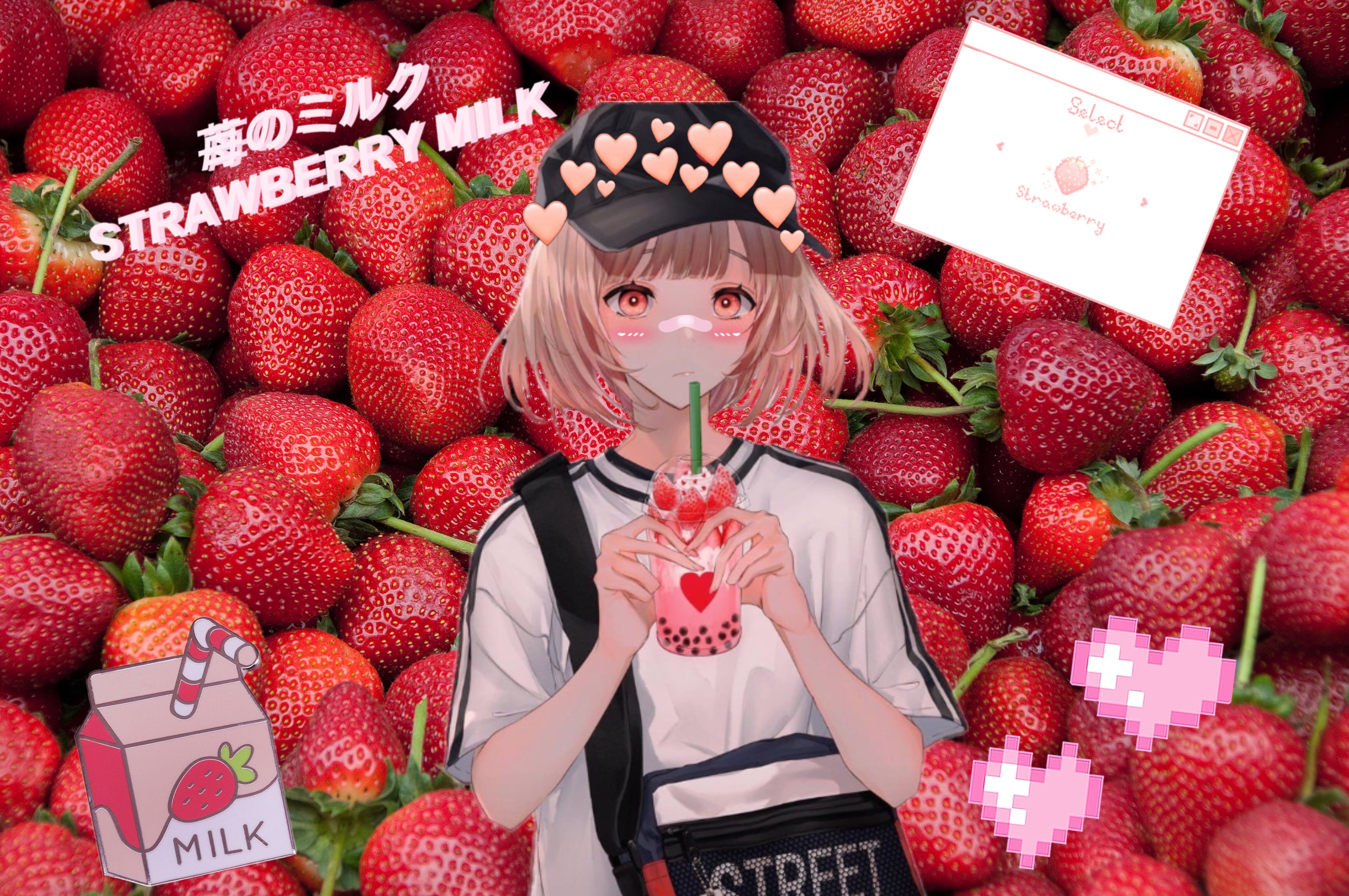 This visual is about freetoedit kawaii strawberry strawberrygirl #freetoedi...