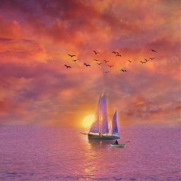 freetoedit sun sunset light beauty nature sunlight birds boat sky skyandcloudschallenge