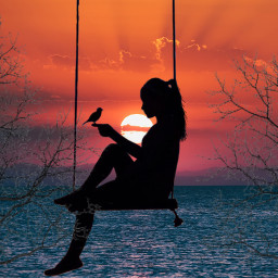 freetoedit swing girl bird sunset