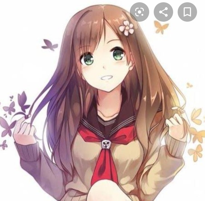 Anime girl with long brown hair and green eyes