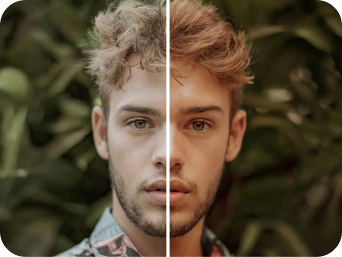 bronze filter of a man before after