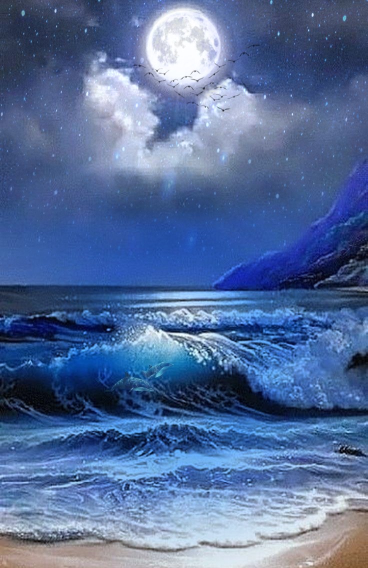 Морской пейзаж с луной