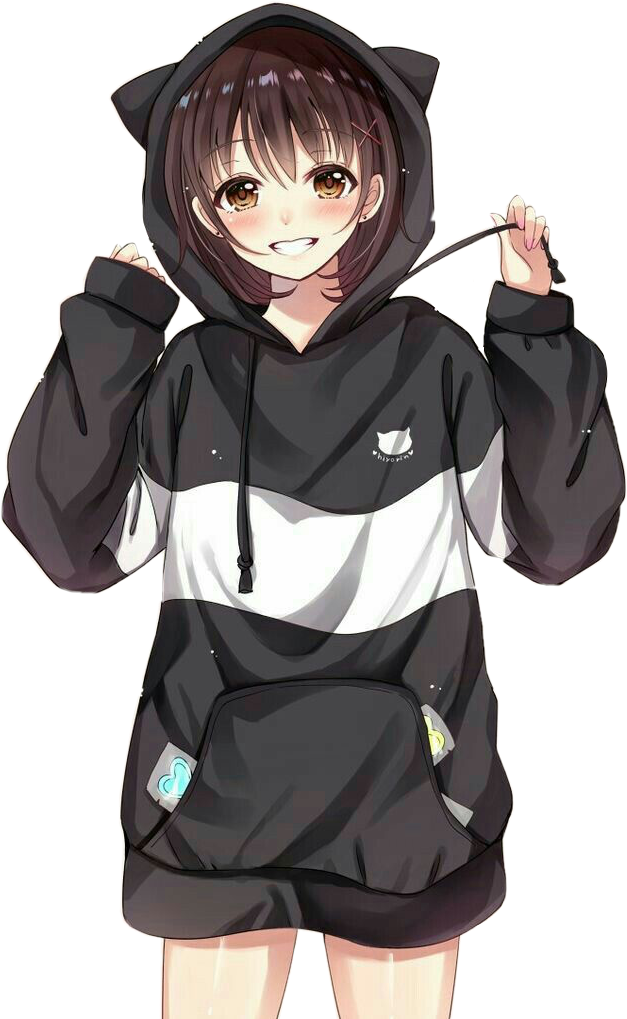 Cute Anime Girl In Black Hoodie gambar ke 7