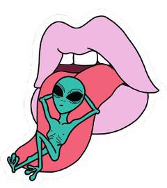 sticker lips alien teeth green black tongue pink red white freetoedit