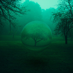 fog mist moutains landscape orb sphere symmetry blues eerie photoshop photomanipulation