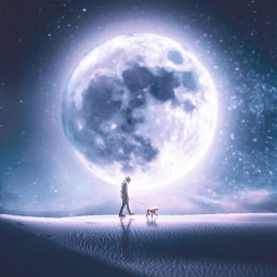 moon night sky man walking freetoedit