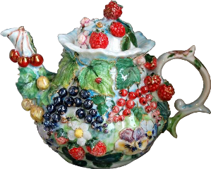cottagecore fairycore teapot ceramic green nature naturecore greenaesthetic summer spring fae fairyvibes fruit colorful flowers teatime png pngsticker greenpng pngfiller polyvorefiller polyvore rippolyvore freetoedit