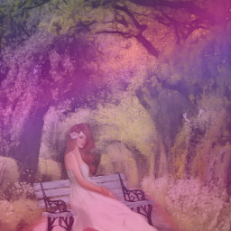 freetoedit myedit nature forest multicolor woman bench paintingeffect
