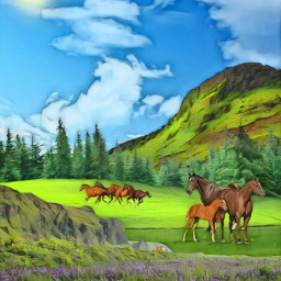 freetoedit myedit nature horses trees valley mountain paintingeffect