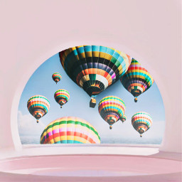 flyingairballoons stickerchallenge hotairballoons stickerremix interesting dreamscape pink sky oceanview pretty colorful freetoedit picsart sea beach art srcflyingairballoons