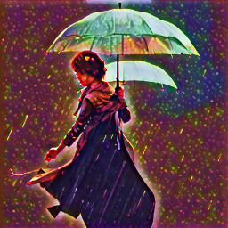 freetoedit girl parasol umbrella rainy water raindrops rain pretty sky stars galaxy