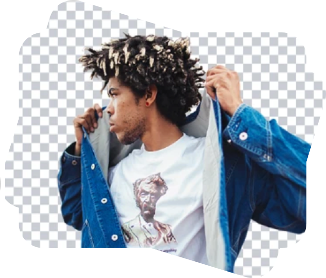 curly hair man on a transparent background