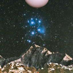 planet space stars nightsky galaxy mountain collage surrealcollage surreal surrealism freetoedit
