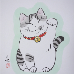 drawing art cat japan 招き猫 猫 縁起物 freetoedit