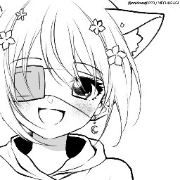 freetoedit manga girl smile anime catgirl cat eyepatch eye patch smiling happy kawaii cute blackandwhite black and white picrew