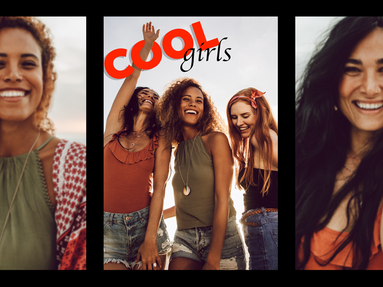 happy summer girls photo collage with cool girls text