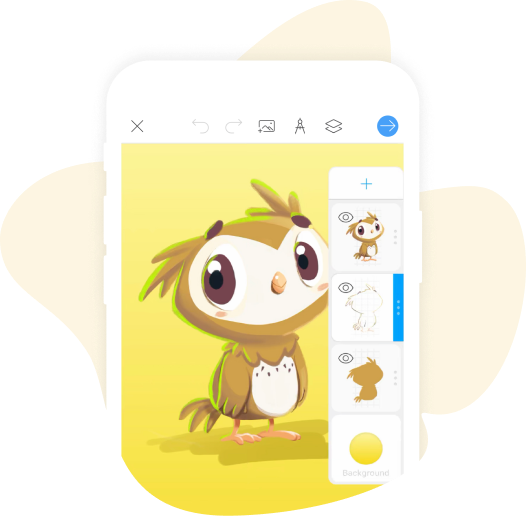 editing process of image of an owl on a yellow background