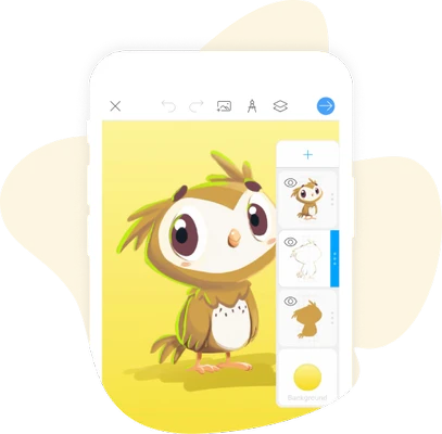 editing process of image of an owl on a yellow background