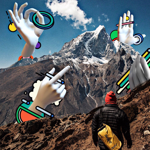 Mountains photo edit with hand stickers