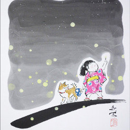 drawing art firefly fireflycatching japan 蛍 浴衣 freetoedit