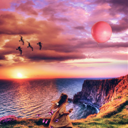 lostballoon littlegirl girlrunning sunset sky balloon overlay heypicsart piraticusthegreat ptg freetoedit picsart ircskyballoon skyballoon